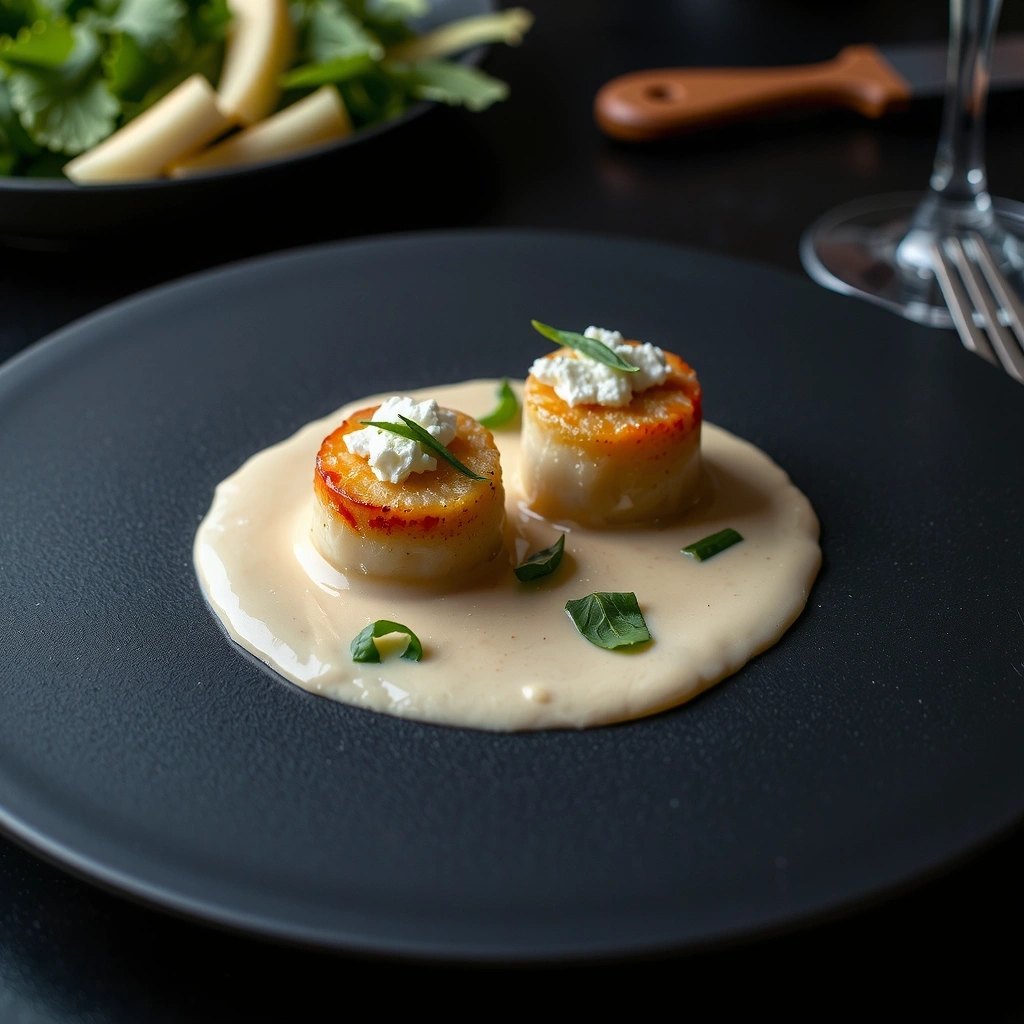 Duo de Saint-Jacques, écrasé de céleri